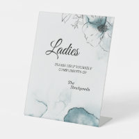 Teal Watercolor Sketch Wedding Ladies Bathroom