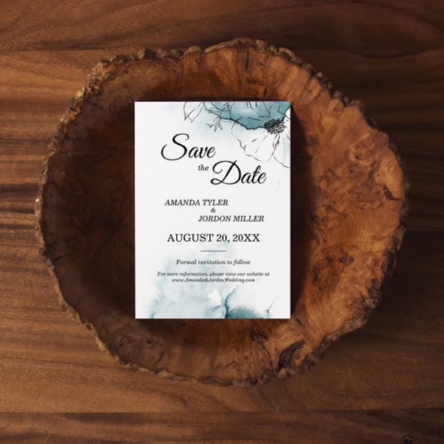 Teal Watercolor Sketch Wedding Save The Date (Creator Uploaded)