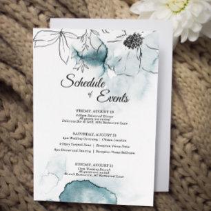 Teal Watercolor Sketch Wedding Schedule Enclosure Card