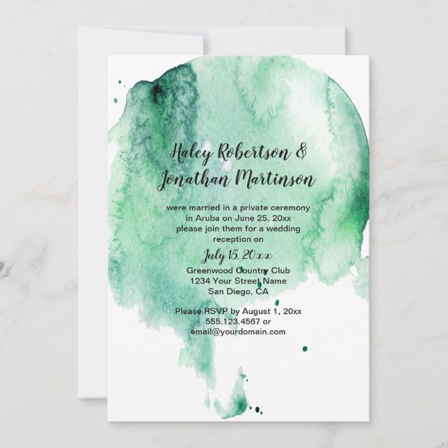 Teal Watercolor Splash Reception Only Invitation (Front)