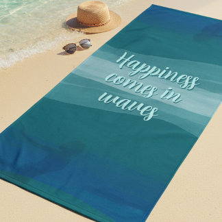 Teal Watercolor Waves Custom Quote Bath Towel