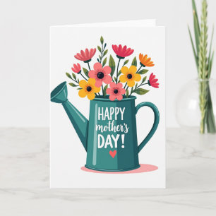 Teal Watering Can Mothers Day Card