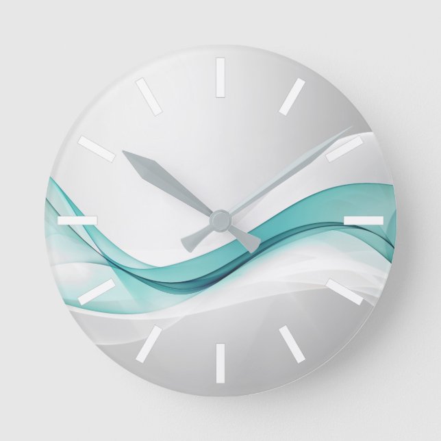 Teal Wave Abstract Wall Clock (Front)