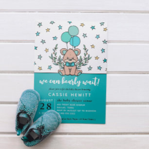 Teal We Can Bearly Wait Boy Baby Shower Invitation