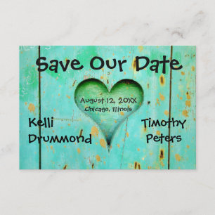 Teal Weathered Wood Heart-3x5Wedding Save the Date