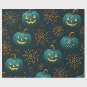 Teal Webbed Jack - O’ - Lanterns Wrapping Paper