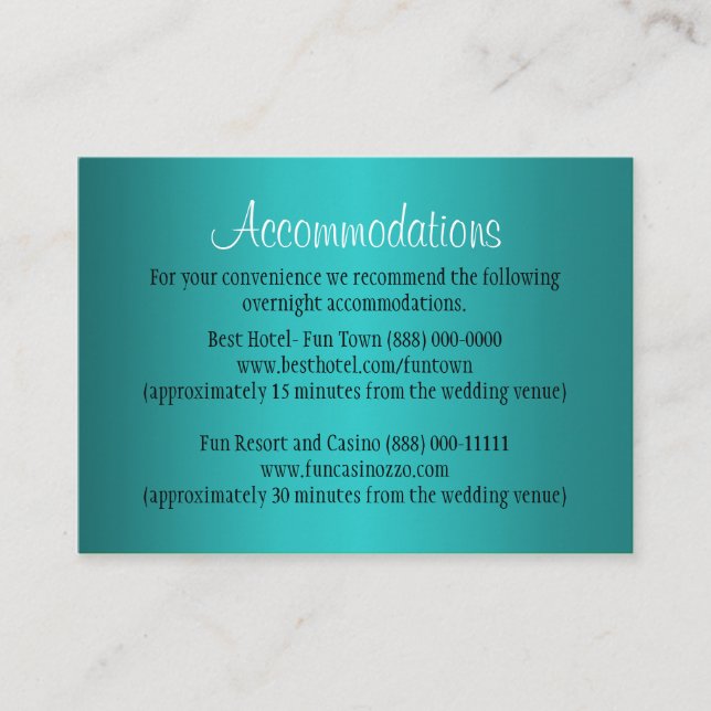 Teal Wedding Accommodation - Reception Cards (Front)
