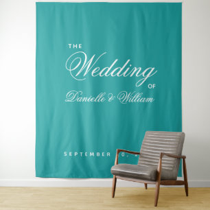 Teal Wedding Backdrop - Simple Elegant Calligraphy Tapestry