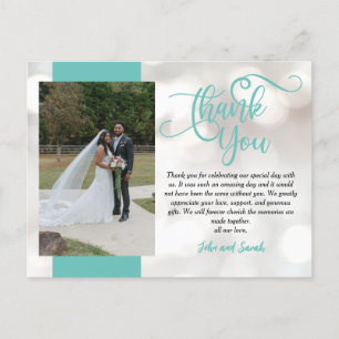 Teal Wedding Bokeh Thank you note Postcard