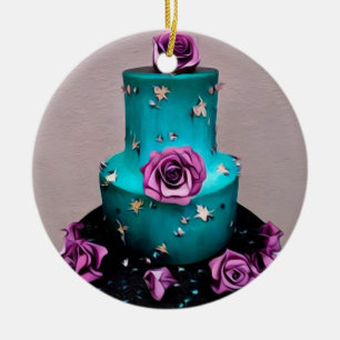 Teal Wedding Cake Ceramic Tree Decoration