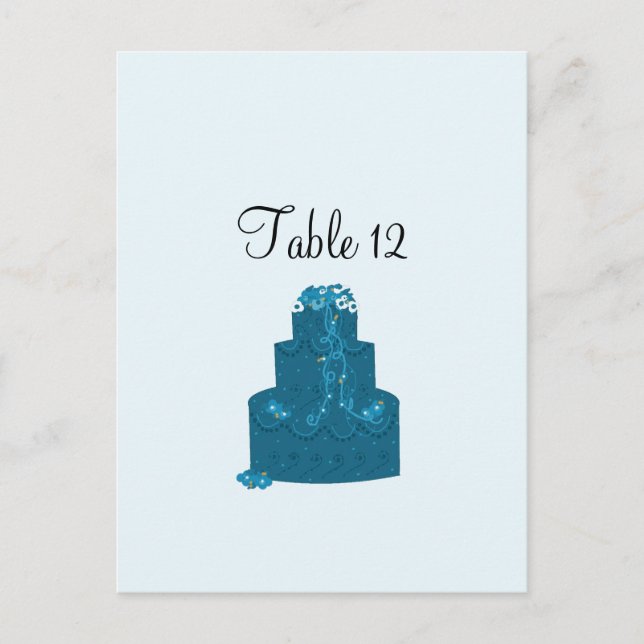 Teal Wedding Cake Table Seating Card (Front)
