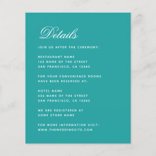 Teal Wedding Details Budget Simple Enclosure Card