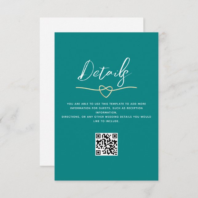 Teal Wedding Details QR Code Enclosure Card (Front/Back)