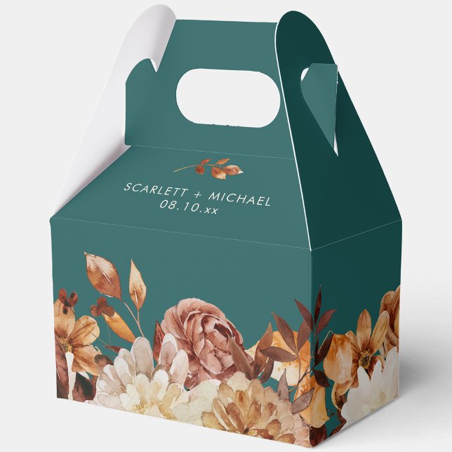 Teal Wedding Favour Boxes (Teal Autumn Floral Wedding Favor Boxes by Painted Paperie
)