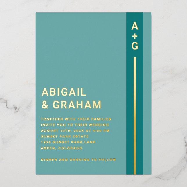 Teal Wedding Foil Invitation (Front)