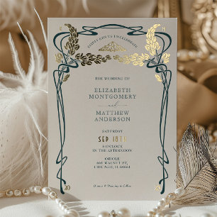 Teal Wedding Invitation Vintage Art Nouveau