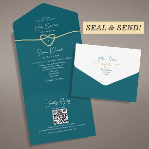 Teal Wedding Invitation with QR Code