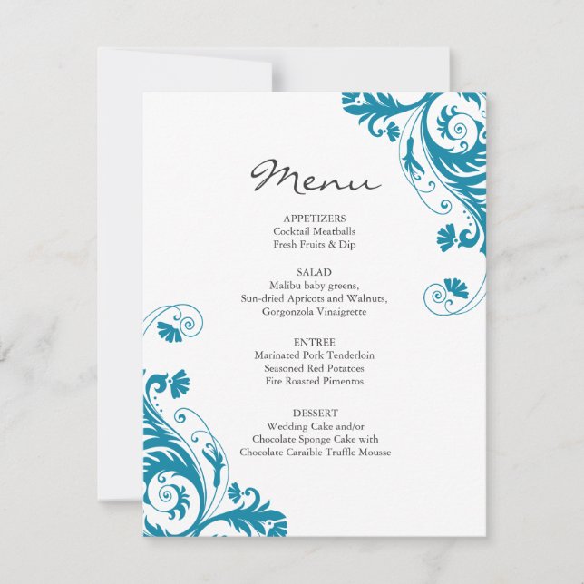 Teal Wedding Menu Invitation (Front)