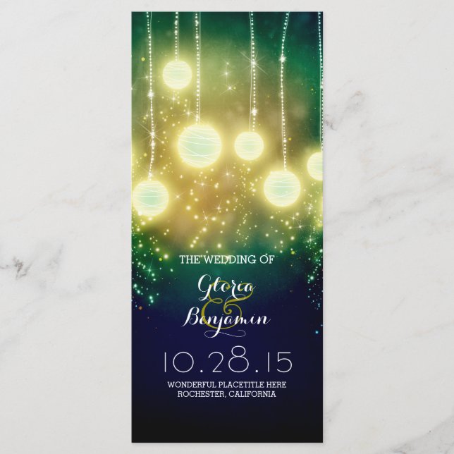 teal wedding programs - romantic lanterns lights programme (Front)
