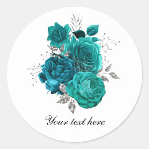 Teal WEdding roses customizable Classic Round Sticker