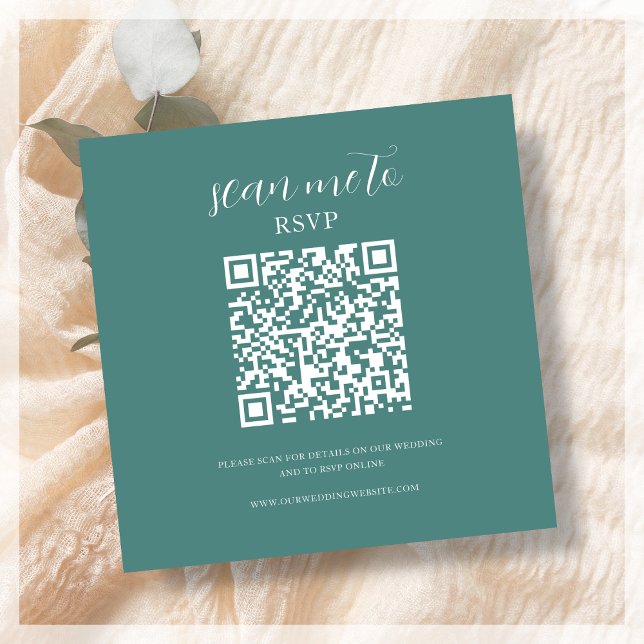 Teal | Wedding RSVP QR Code Enclosure Card (Creator Uploaded)