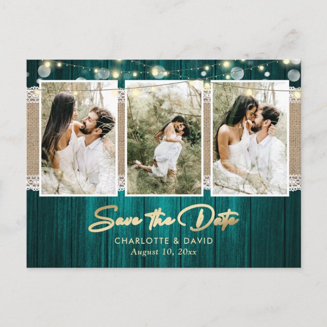 Teal Wedding Save The Date Photo Postcards (Front)