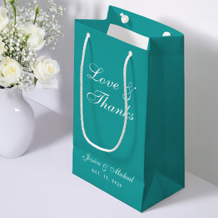 Teal Wedding Script Love & Thanks Simple Blue  Small Gift Bag