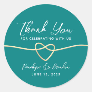 Teal Wedding Thank You Classic Round Sticker