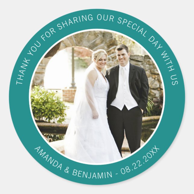 Teal Wedding Thank You Photo Stickers (Front)