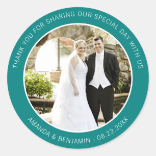 Teal Wedding Thank You Photo Stickers