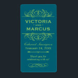 Teal Wedding Wine Bottle Monogram Favour Labels<br><div class="desc">Perfect for vineyard weddings or wine bottle favours,  these elegant vintage flourished style labels feature a custom wedding monogram with bride and groom's names,  the wedding date,  type of wine,  and thank you message that can be completely personalised. Peacock teal blue and apple green colours.</div>
