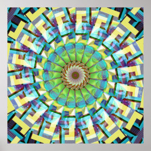 Teal Wheel of Fortune Fractal Art Poster