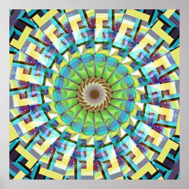 Teal Wheel of Fortune Fractal Art Poster (Front)