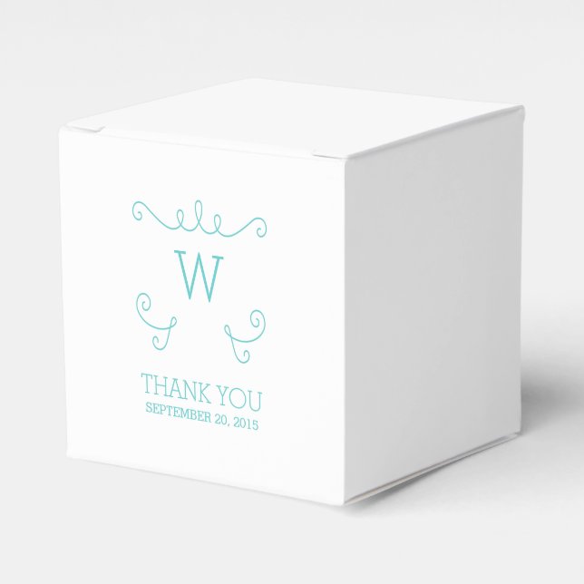 Teal Whimsical Flourish Monogram Favour Boxes (Front Side)