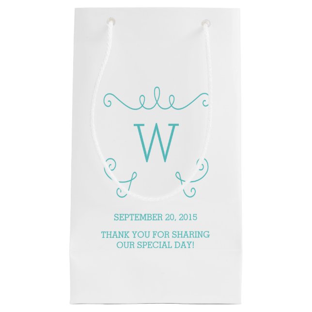 Teal Whimsical Flourish Monogram Gift Bag (Front)