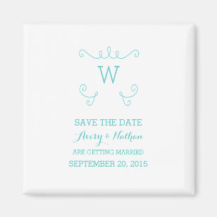 Teal Whimsical Flourish Save the Date Magnet