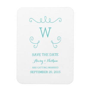 Teal Whimsical Flourish Save the Date Magnet