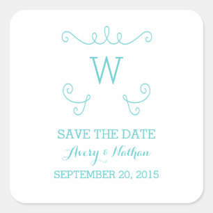Teal Whimsical Flourish Save the Date Stickers
