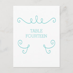 Teal Whimsical Flourish Table Number Postcard