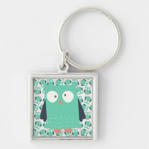 Teal Whimsical Owl Key Ring