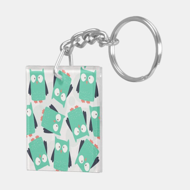 Teal Whimsical Owl Key Ring (Back Right)