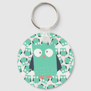 Teal Whimsical Owl Key Ring