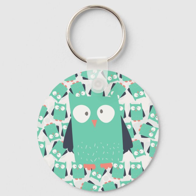 Teal Whimsical Owl Key Ring (Front)