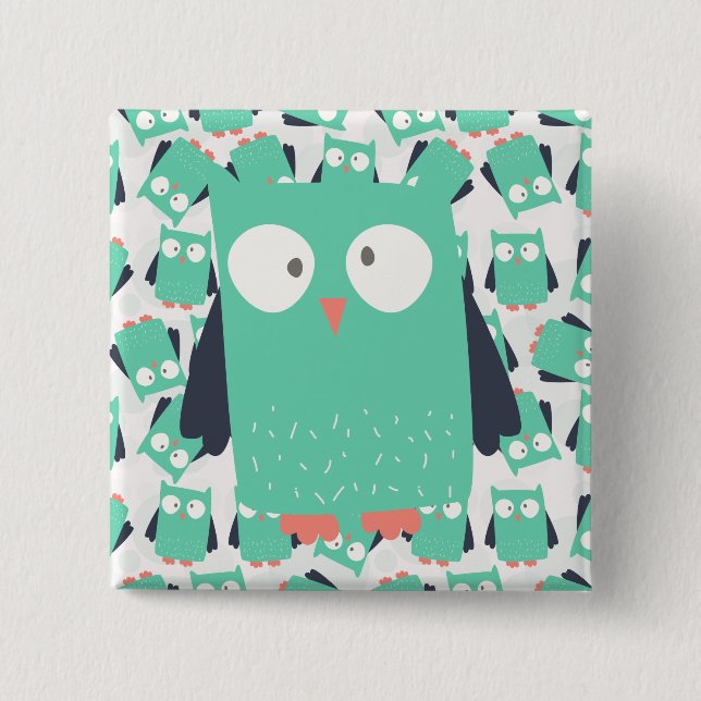 Teal Whimsical Owls 15 Cm Square Badge (Front)