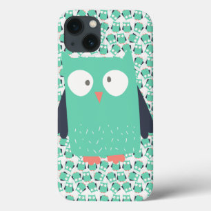 Teal Whimsical Owls iPhone 13 Case