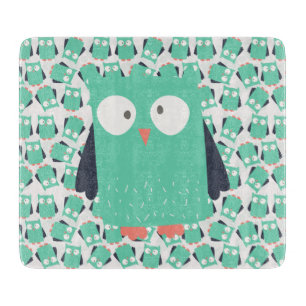 Teal Whimsical Owls Cutting Board