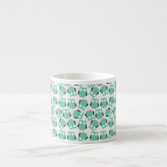 Teal Whimsical Owls Espresso Cup (Front)