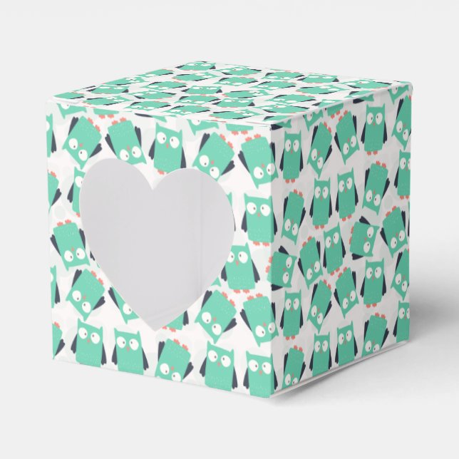 Teal Whimsical Owls Favour Box (Front Side)