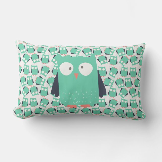 Teal Whimsical Owls Lumbar Cushion (Front)