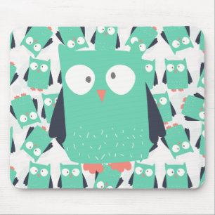 Teal Whimsical Owls Mouse Mat